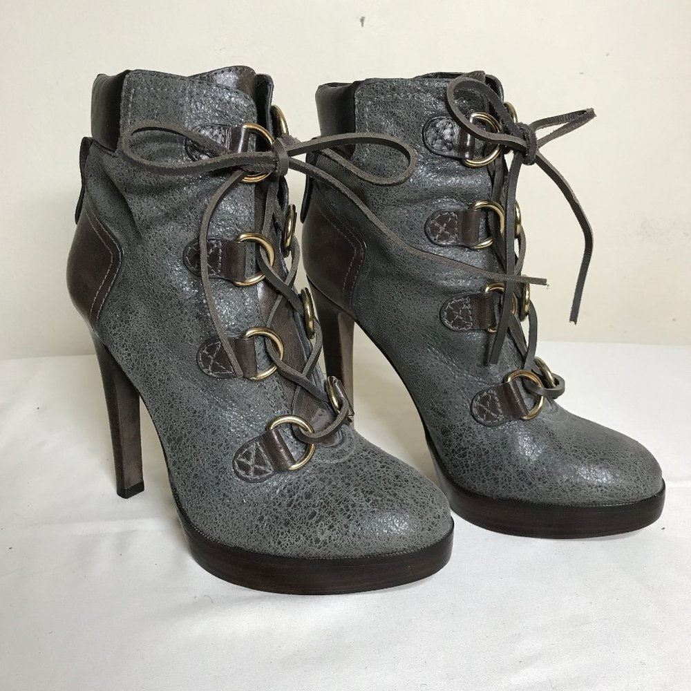 Tory Burch Lawson Platform Stiletto Crackle Suede Lace Up Tie Ankle Boot Sz 8